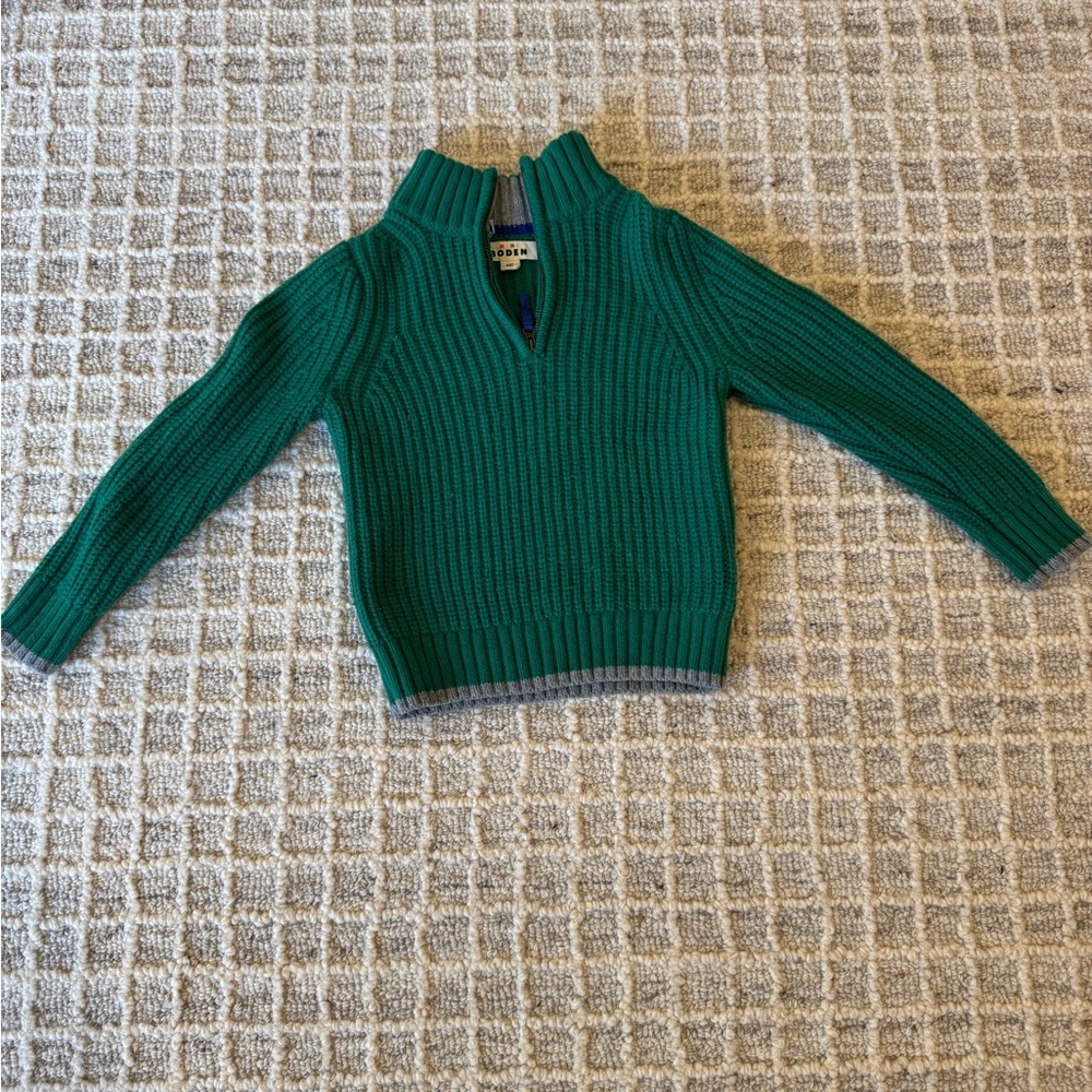 Mini Boden Green Ribbed boys sweater Size 5-6